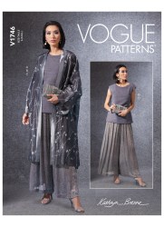 1746 VOGUE KATHRYN BRENNE LOOSE KIMONO, SHELL TOP, WIDE LEG PANTS PATTERN 8-18 NEW